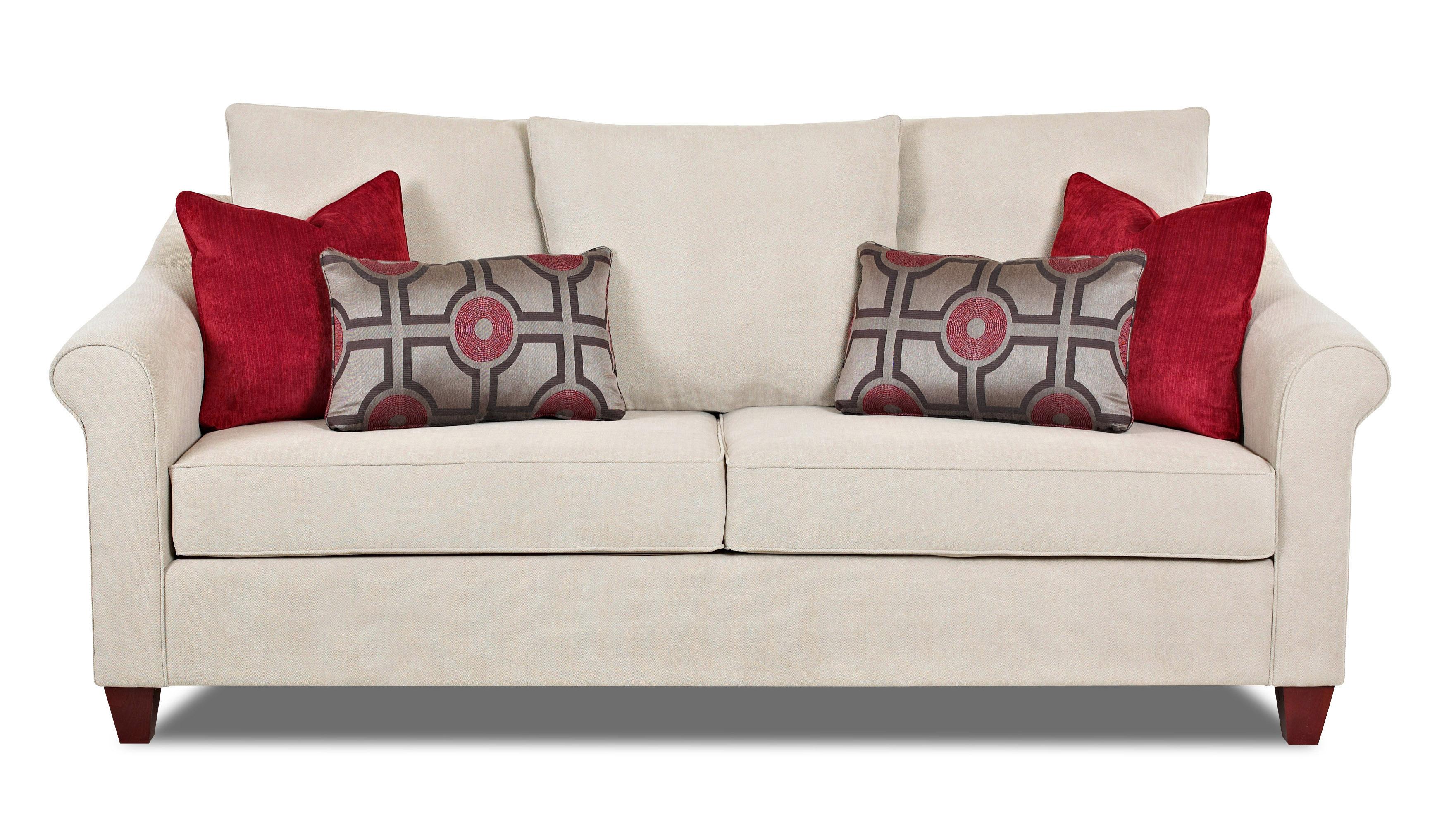 Klaussner Diego Transitional Sofa with Tapered Legs and Accent Pillows